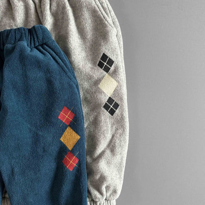 Toddler W25 Warm Terry Cloth Argyle Jogger Pants (3-7y) - 2 Colors