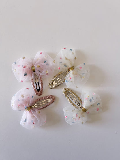 Girls Polka Dot Lace Bow Hair Clips (2pk) - 2 Colors - AT NOON STORE