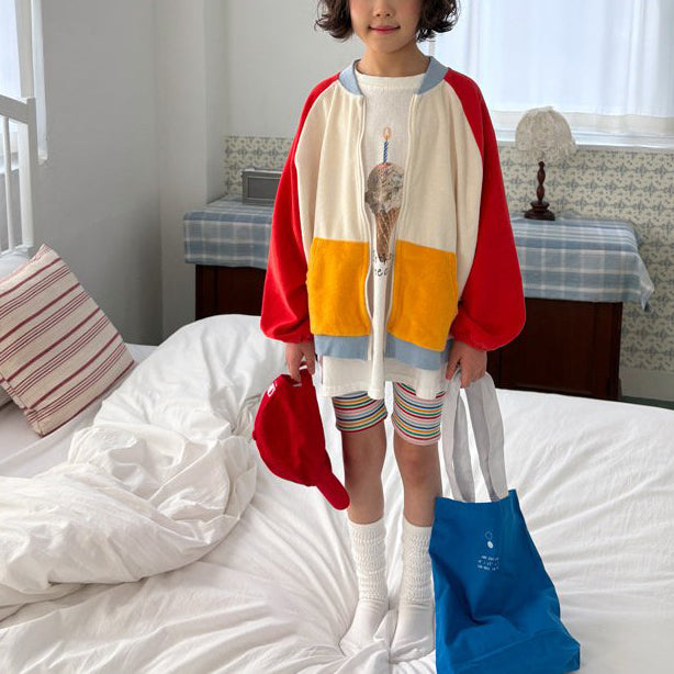 Toddler SP26 Terry Cloth Colorblock Raglan Jacket (1-6y) - Red - AT NOON STORE