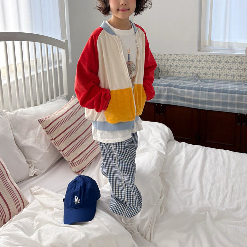 Toddler SP26 Terry Cloth Colorblock Raglan Jacket (1-6y) - Red - AT NOON STORE