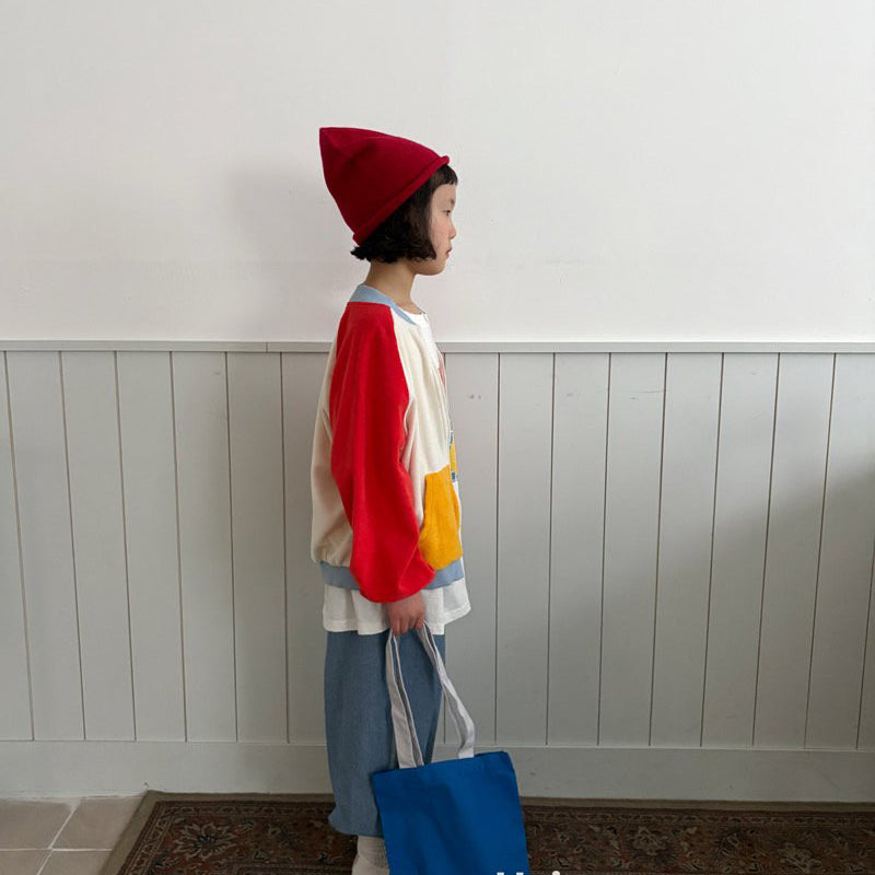 Toddler SP26 Terry Cloth Colorblock Raglan Jacket (1-6y) - Red - AT NOON STORE