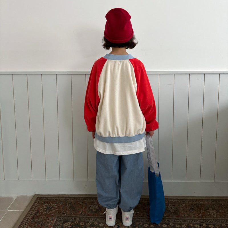 Toddler SP26 Terry Cloth Colorblock Raglan Jacket (1-6y) - Red - AT NOON STORE