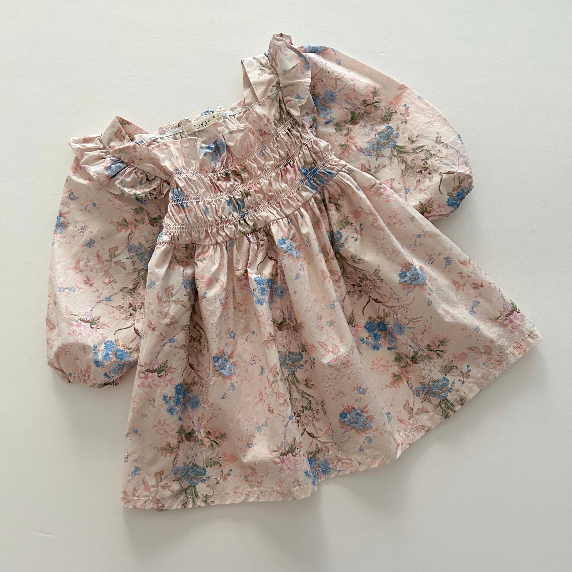 Toddler Ruffle Trim Smocked Dress (1-6y) -Blue Floral - AT NOON STORE