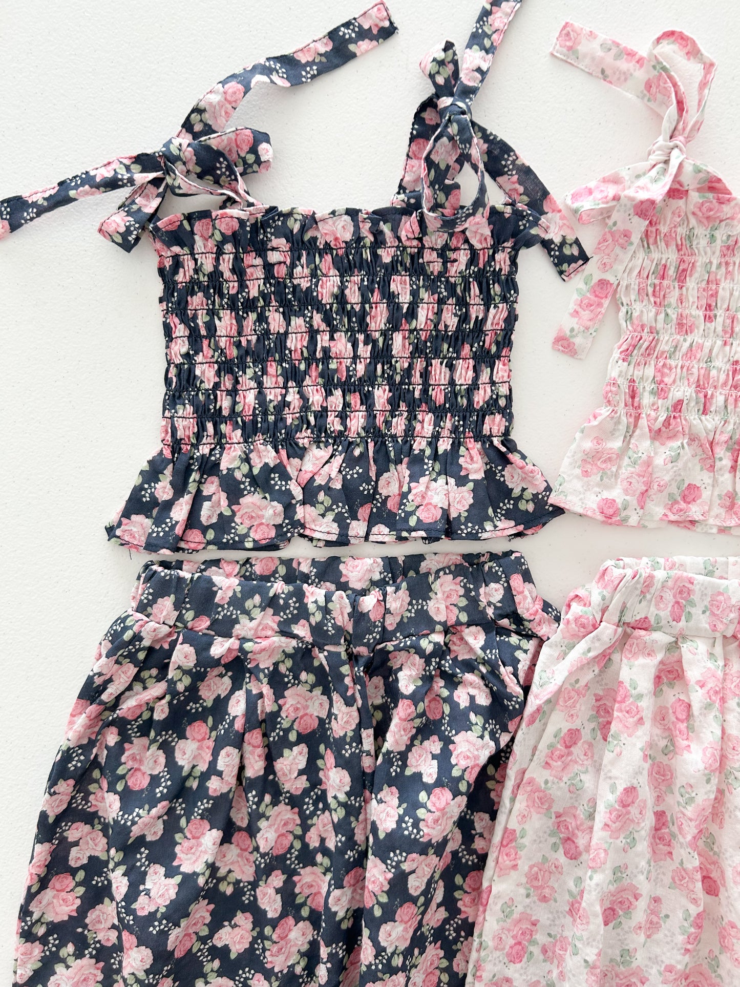 Baby Toddler Bella SS25 Floral Tie Shoulder Smocked Top and Wide Pants Set (1-4y) - 2 Colors