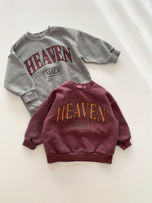 Kids Adult 'HEAVEN' Garment Dyed Long Sleeve Brushed Cotton Sweatshirt (2-7y, Adult) - 2 Colors