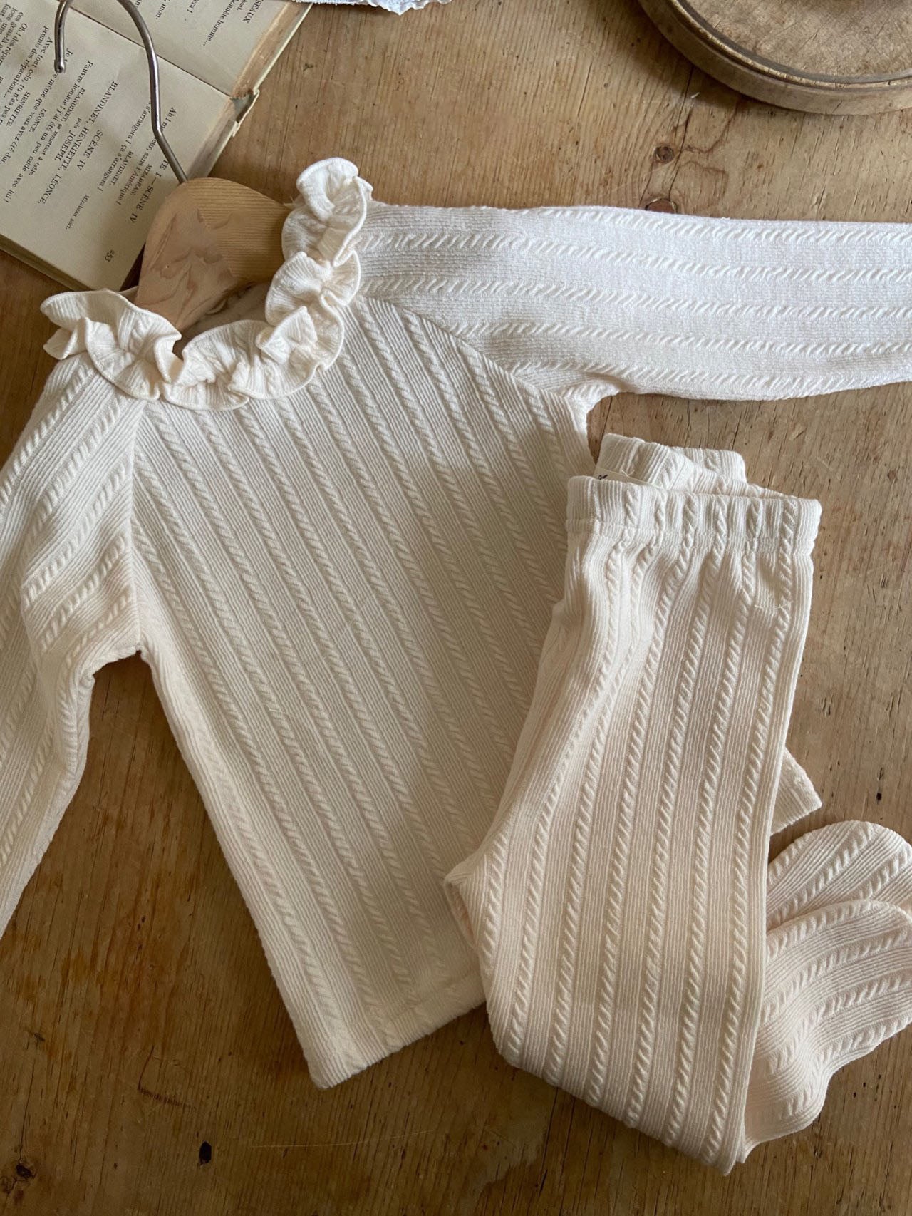 Baby Ann Frill Trim Neck Cable Knit Top (6-18m) - Ivory - AT NOON STORE