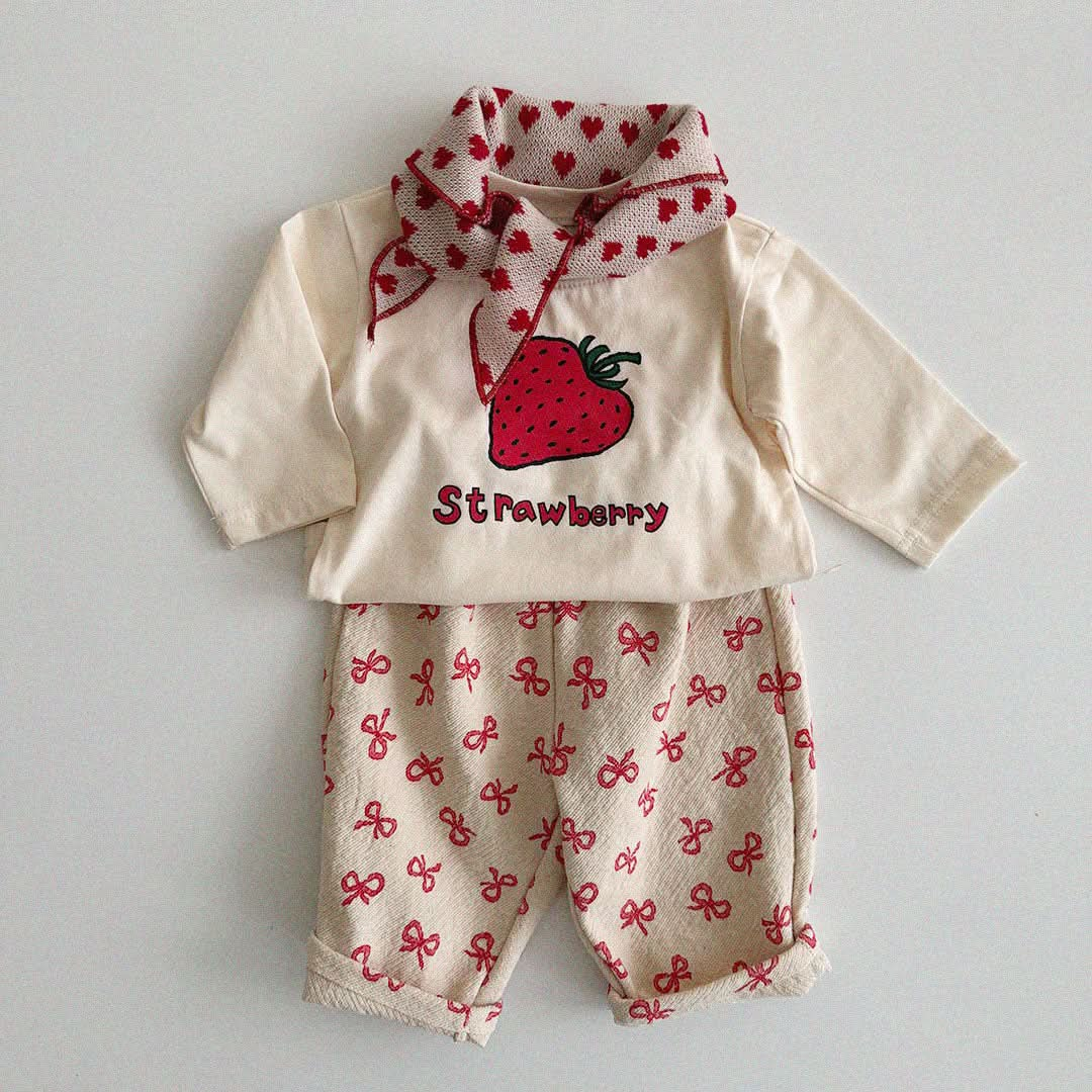 Baby/Toddler Aosta S25 Big Strawberry Print Long Sleeve Basic Top (3m-5y)- 2 Colors - AT NOON STORE