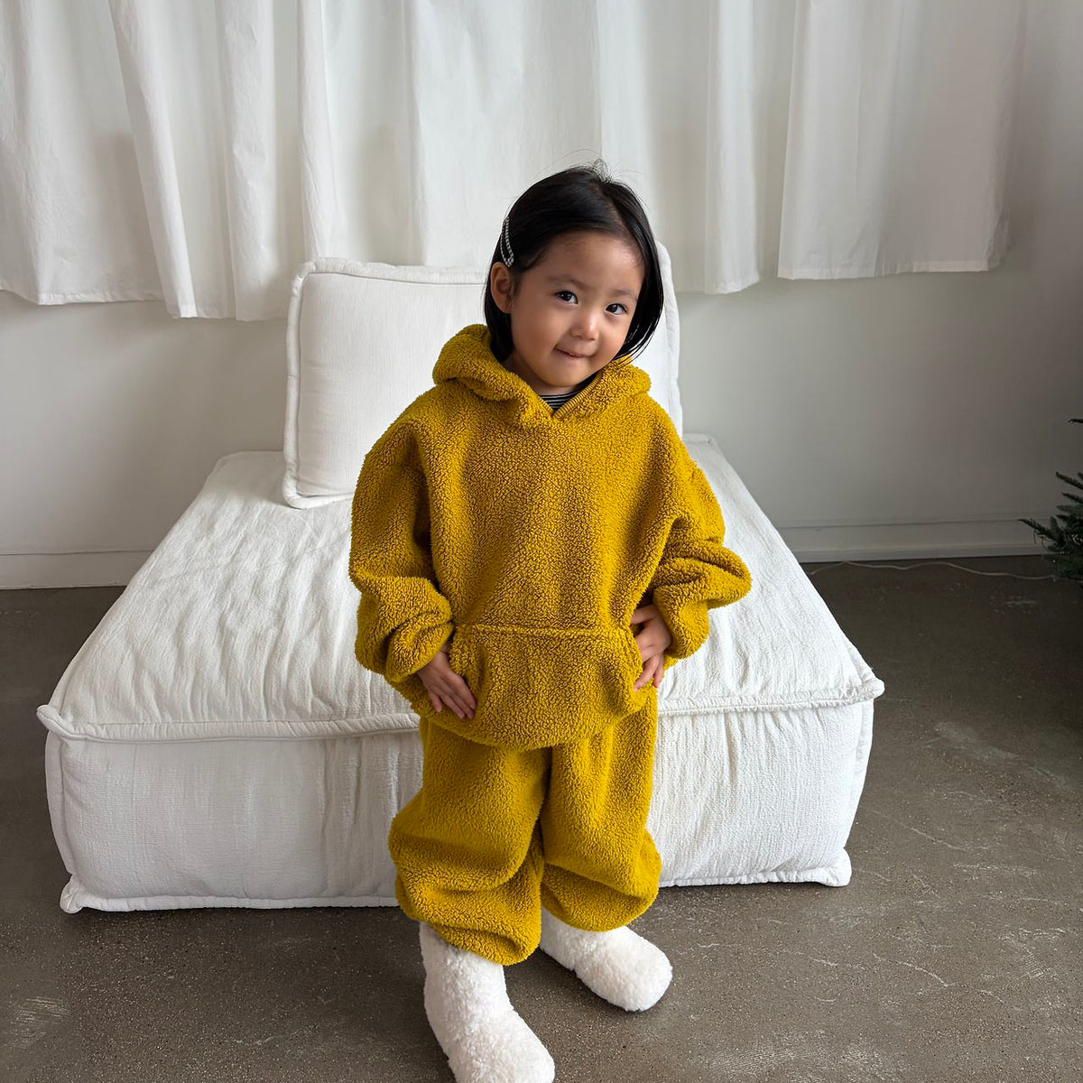Toddler FW26 Sherpa Kangaroo Pocket Hoodie (1-7y) - Mustard