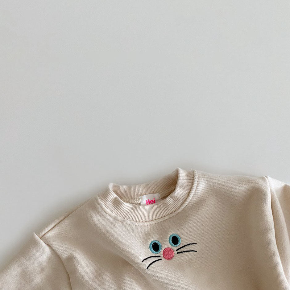 Toddler Cat Face Embroidery Cropped Sweatshirt (1-6y) - 3 Colors