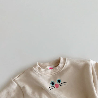 Toddler Cat Face Embroidery Cropped Sweatshirt (1-6y) - 3 Colors - AT NOON STORE