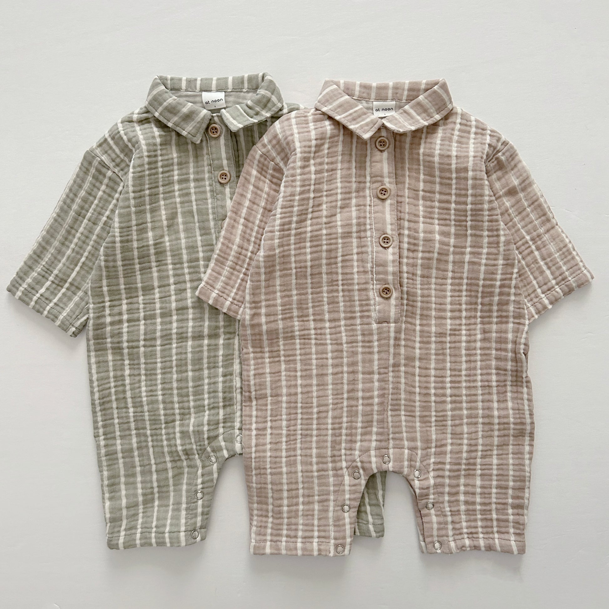 [At Noon Original Design] Baby Gauze Cotton Stripe Shirt Jumpsuit (3m-3y) - 2 Colors - AT NOON STORE