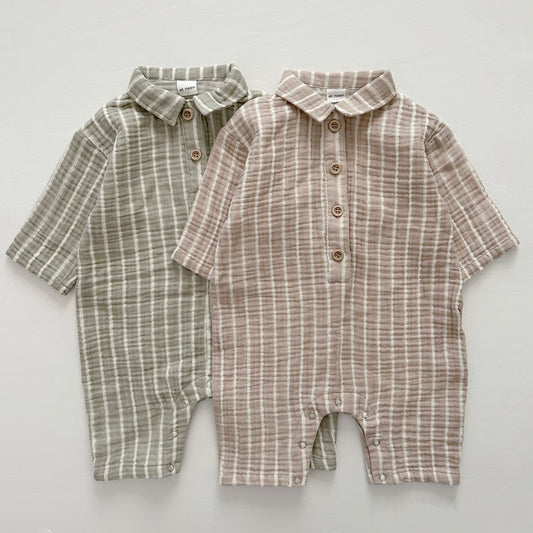 [At Noon Original Design] Baby Gauze Cotton Stripe Shirt Jumpsuit (3m-3y) - 2 Colors