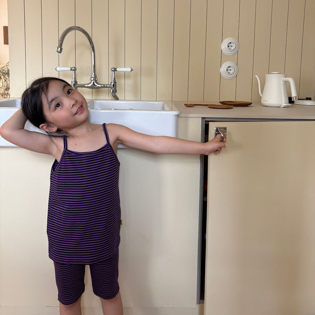 Toddler SS26 Ribbed Stripe Biker Shorts (1-7y) - Purple - AT NOON STORE