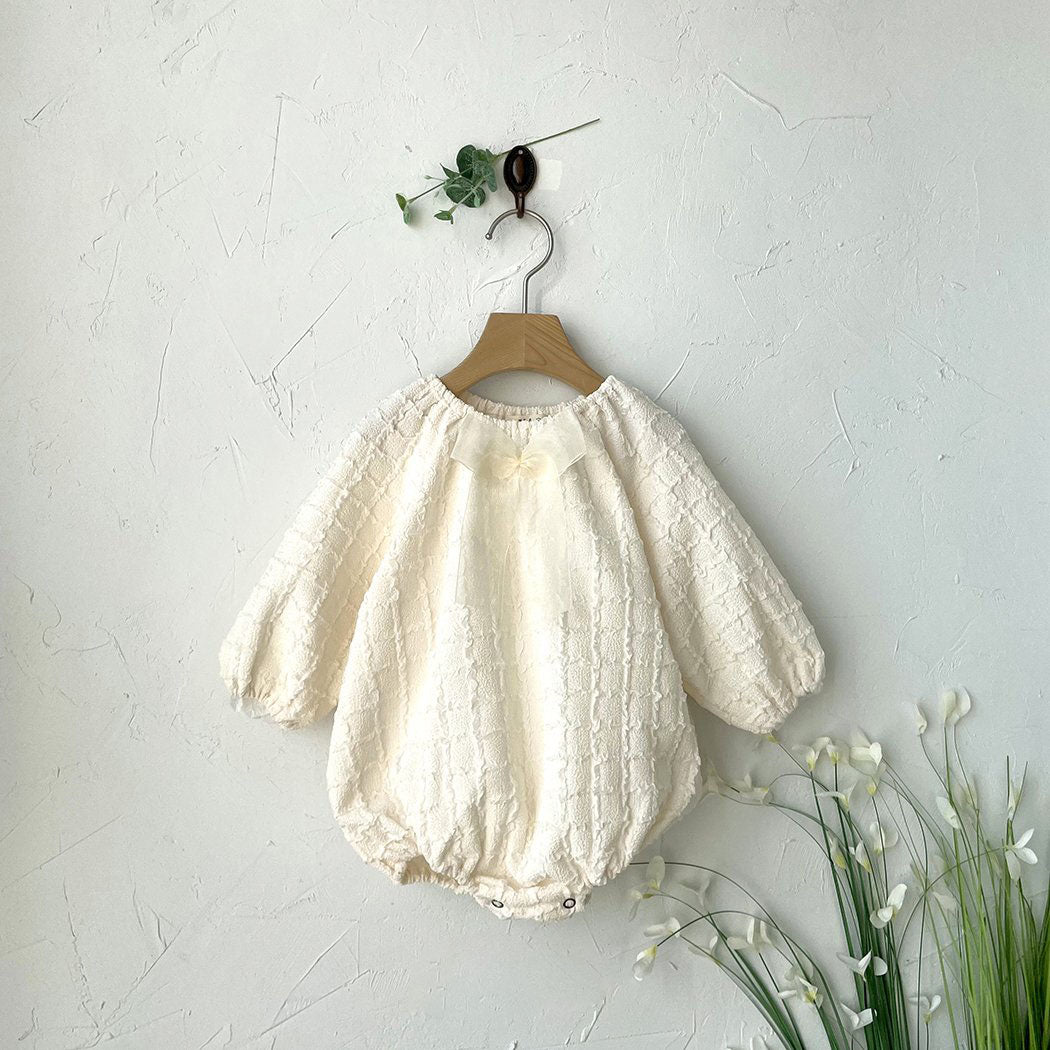 Baby Organza Bow Bubble Romper (3-18m) - Ivory