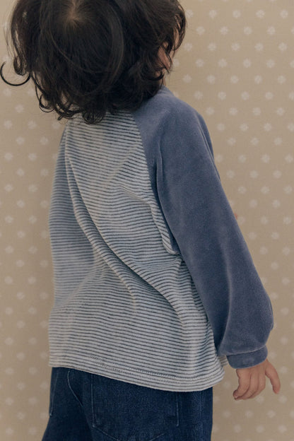 Kids W26 Stripe Velour Long Sleeve Raglan Top (1-7y) - Blue
