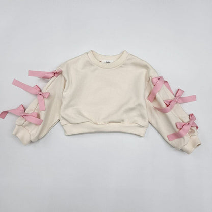 Toddler Bow Detail Long Sleeve Cropped Sweatshirt (2-7y) - 2 Colors - AT NOON STORE