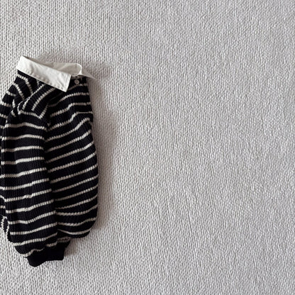 Baby Bella F25 Stripe Collared Knit Long Sleeve Top (6m-3y) - Black