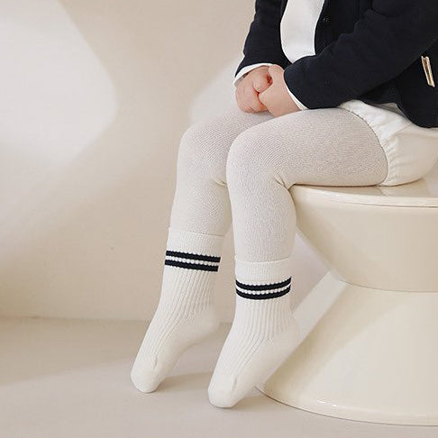 Baby Toddler Double Black Line Socks (0-8y) - White - AT NOON STORE