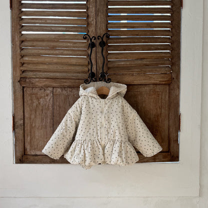 Kids W25 Floral Sherpa Lined Peplum Padded Jacket with Hood (1-6y) - Ivory