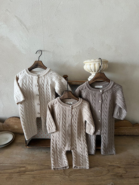 Baby Cable Knit Sweater Long Sleeve Jumpsuit (0-24m) - 3 Colors
