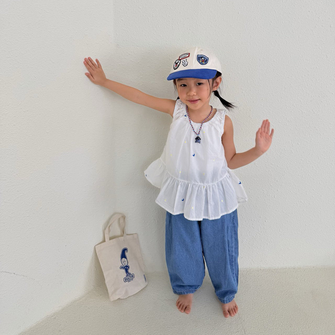 Toddler SS26 Heart Embroidered Sleeveless Frill Top (1-7y) - Ivory - AT NOON STORE