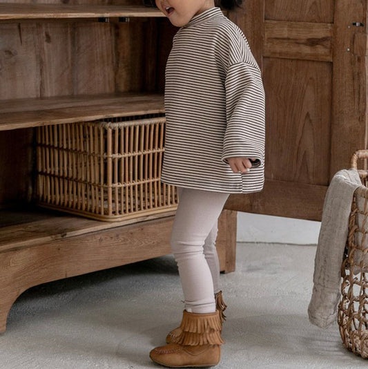 Toddler W25 Stripe Mock Neck Long Sleeve Top (2-7y) - Beige