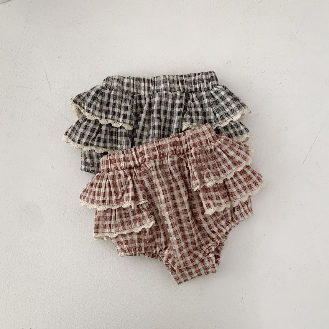 Baby S25 Lace Detail Plaid Bloomer Shorts (3-18m) - 2 Colors