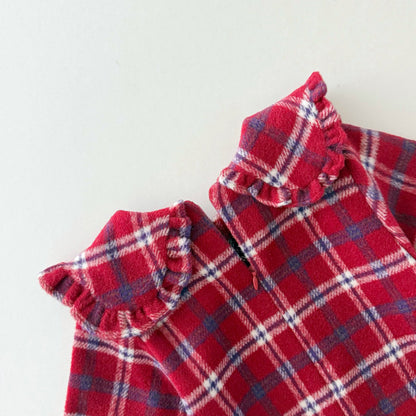 Kids W25 Holiday Plaid Big Collar Frill Dress (2-7y) - Red Blue