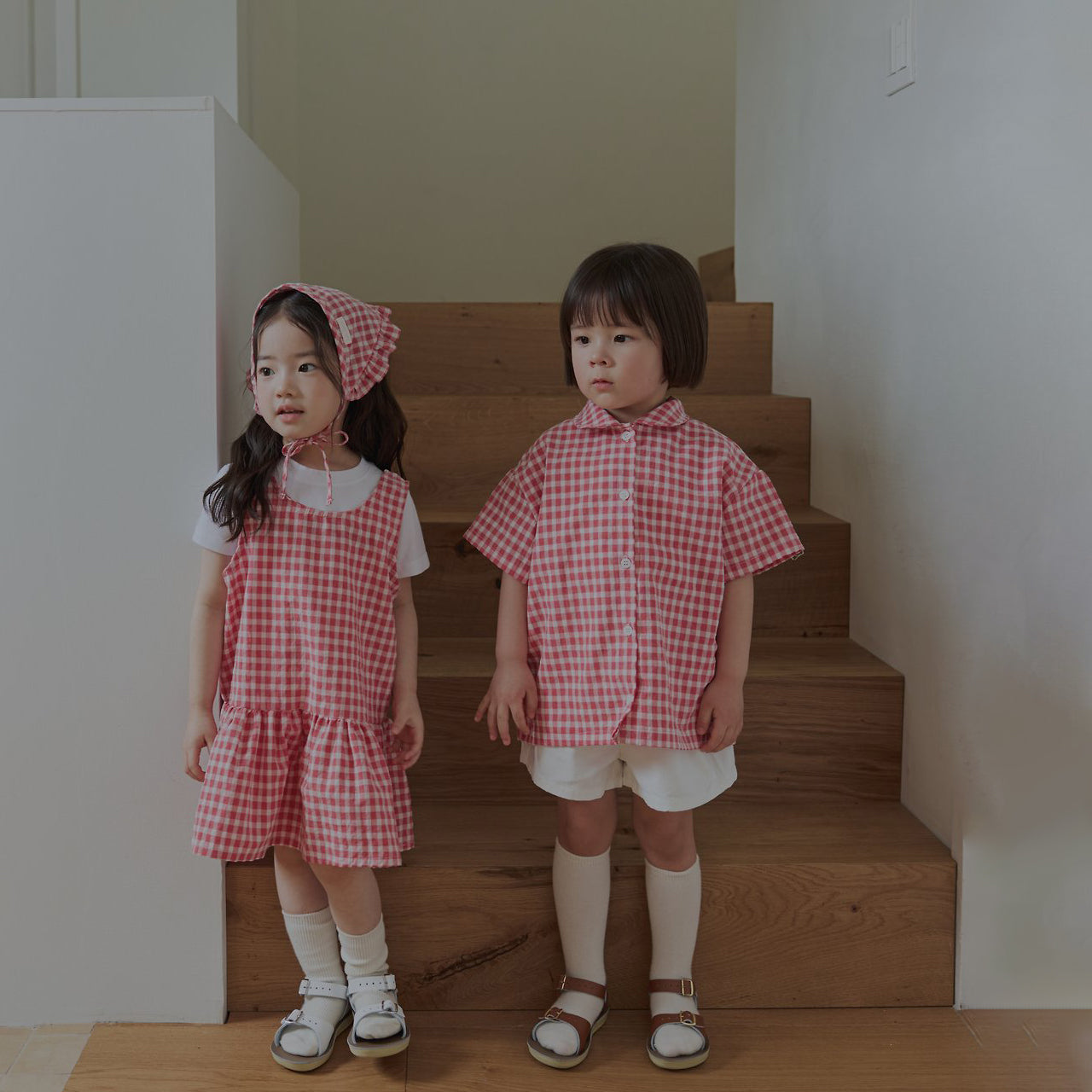 Toddler Land SS26 Peter Pan Collar Plaid Short Sleeve Shirt (1-6y) - Red - AT NOON STORE