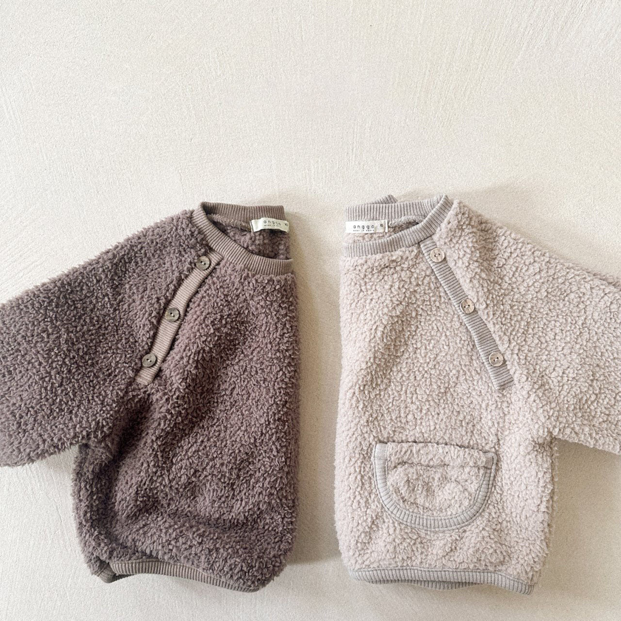 Toddler Anggo Button Detail Sherpa Top and Pants Set (1-6y) - 2colors - AT NOON STORE