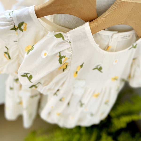 Toddler Milk Floral 3D Embroidery Short Sleeve Dress (1-6y) - Floral Ivory