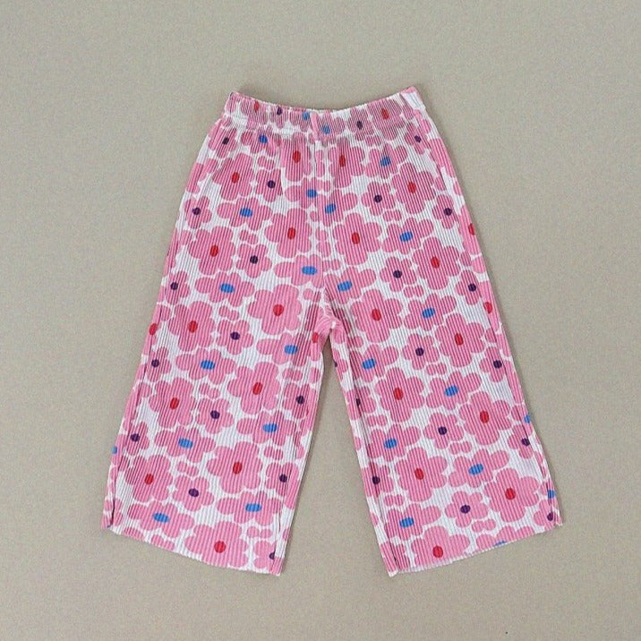 Girls Floral Pleated Wide Leg Pants - Pink Floral (1-6yrs) - AT NOON STORE