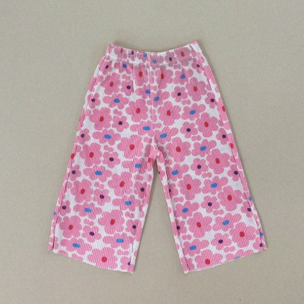 Girls Floral Pleated Wide Leg Pants - Pink Floral (1-6yrs)