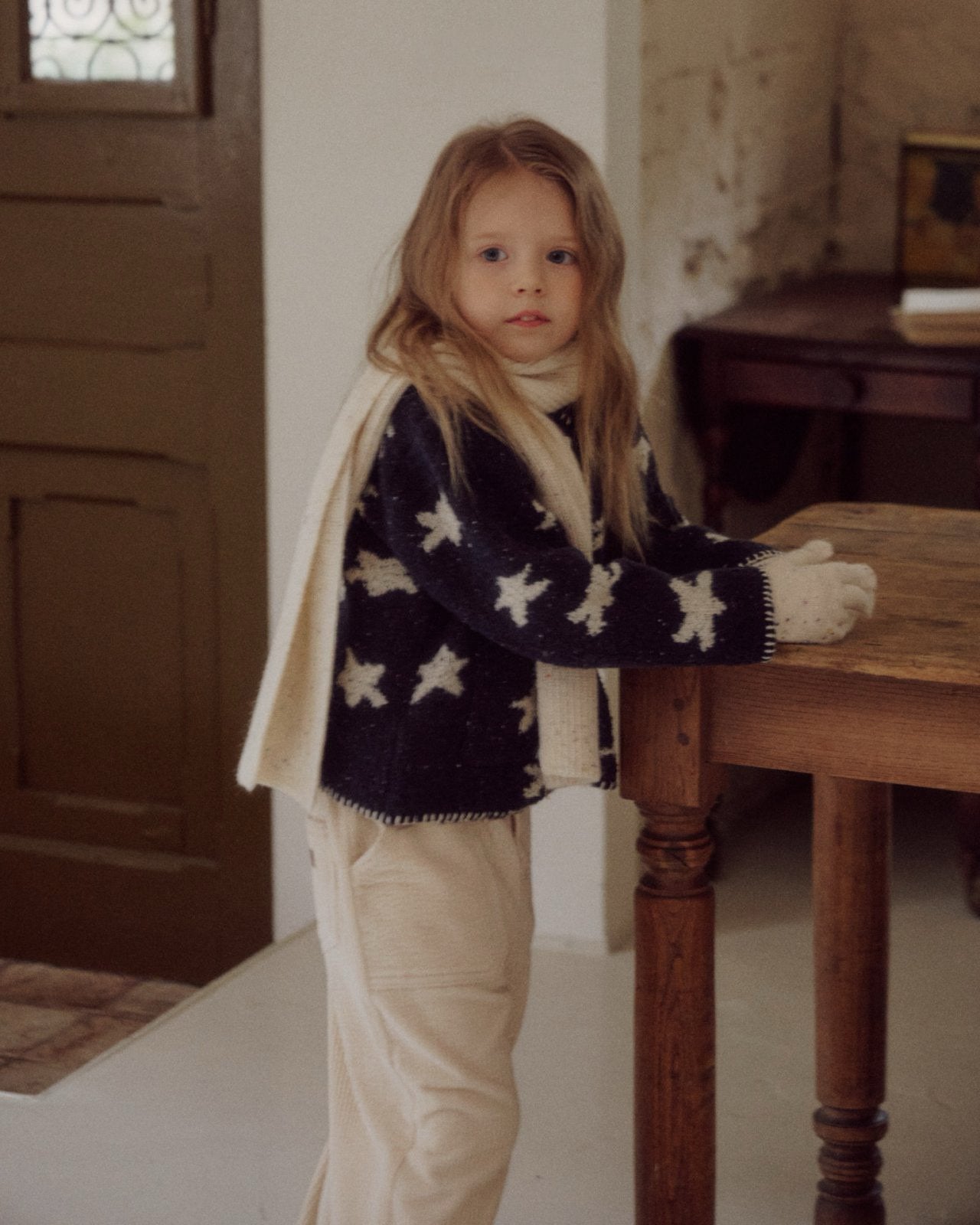 Kids W25 White Star Cadigan(3-8y) - Navy