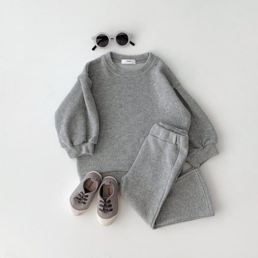 Toddler Brushed Fabric Puff Sleeve Sweatshirt and Flare Pants Set (2-6y) - Heather Grey