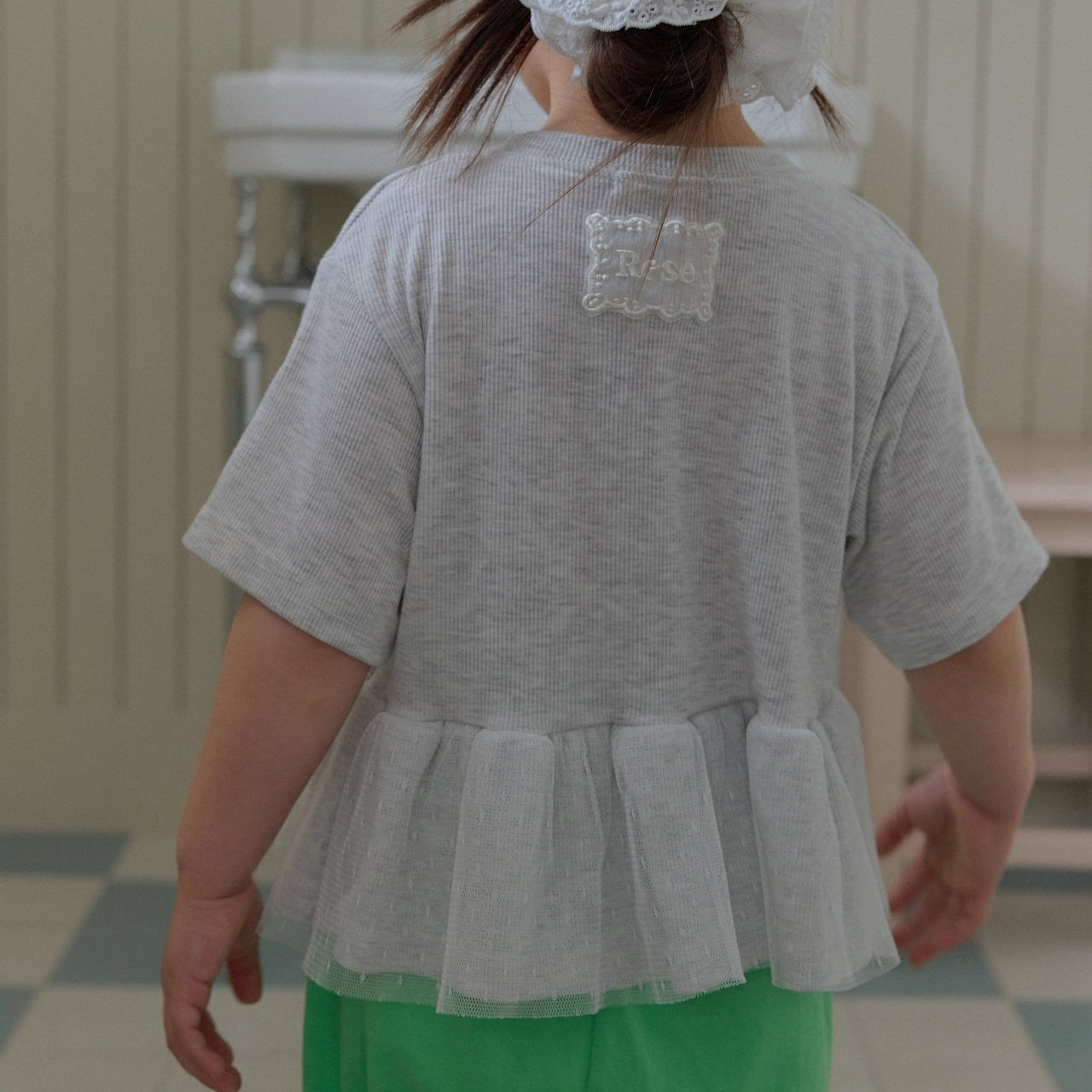 Toddler SS26 Ribbed Lace Peplum Top (2-7y) - Heather Gray - AT NOON STORE