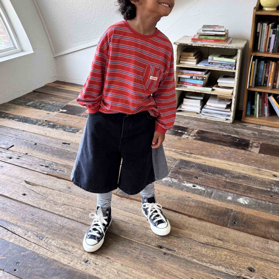 Toddler F25 Heart Pocket Stripe Long Sleeve Top (3-7y) - Red