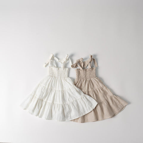 Toddler Anggo Tie Shoulder Smocked Bodice Dress (1-6y) - 2 Colors
