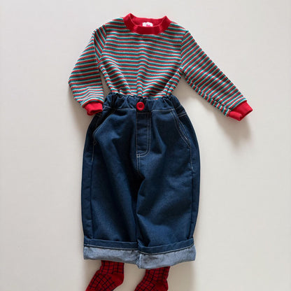 Toddler F26 Stripe Ribbed Long Sleeve Top (1-6y) - Red