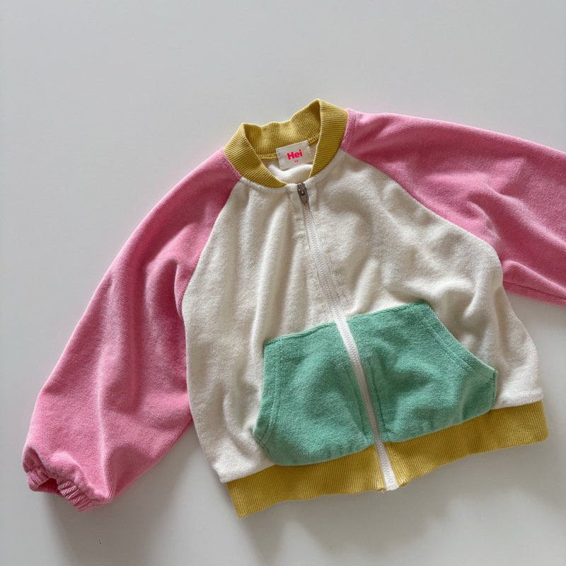 Toddler SP26 Terry Cloth Colorblock Raglan Jacket (1-6y) - Pink - AT NOON STORE