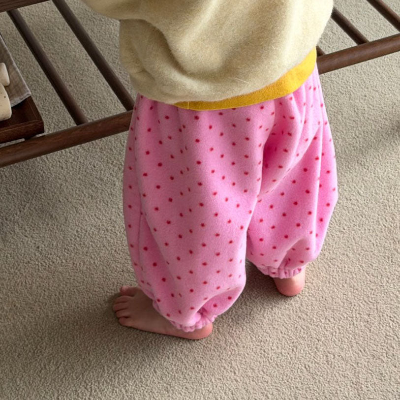 Kids W26 Warm Polka Dot Fleece Jogger Pants (10m-8y) - Pink