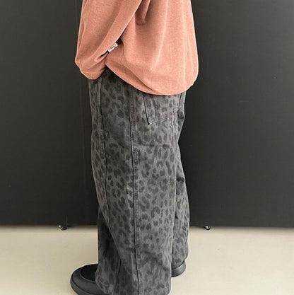 Toddler F25 Side Stitch Detail Cheetah Pants (3-7y) - Charcoal - AT NOON STORE