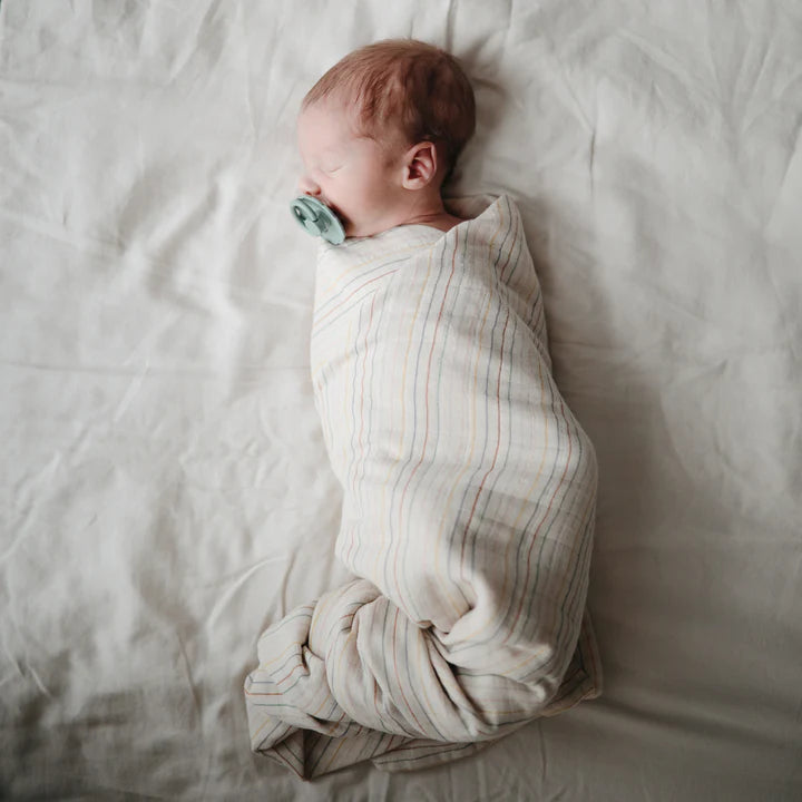 Mushie Muslin Swaddle Blanket Organic Cotton (Retro Stripe)