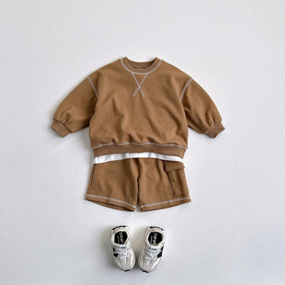 Toddler F25 Stitch Detail Long Sleeve Top and Shorts Set (1-6y) - 3 Colors - AT NOON STORE