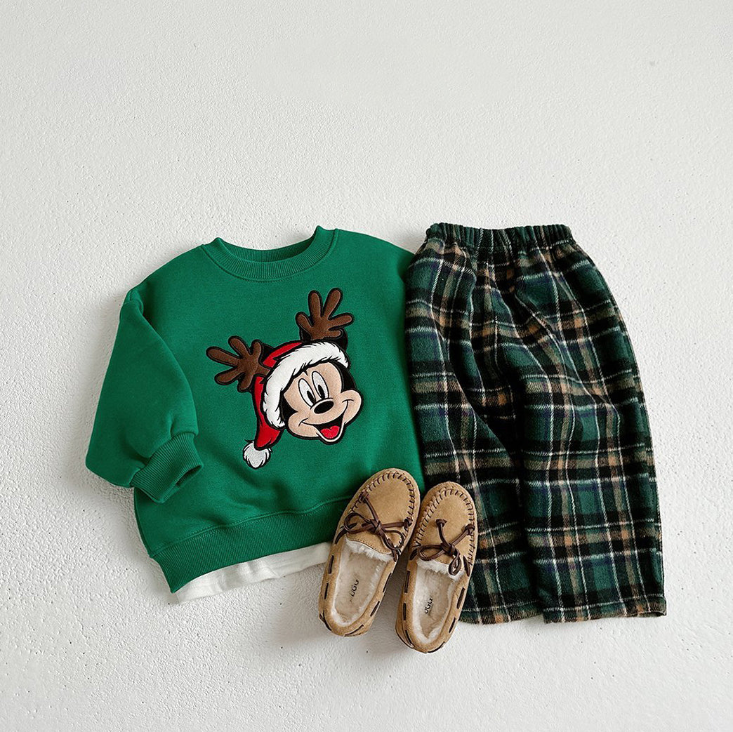 Toddler W24 Teddy Bear Embroidery Tartan Pull On Pants (1-7y) - 2 Colors