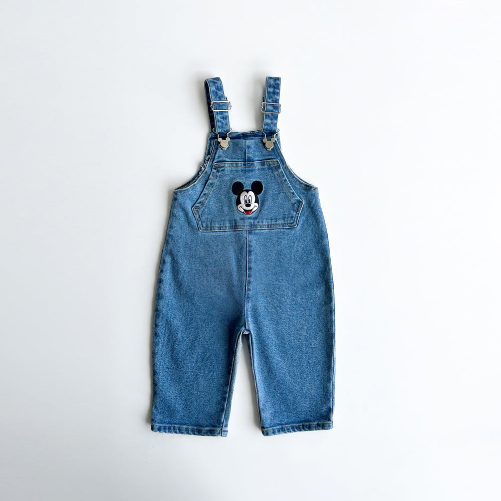 Toddler Disney Mickey and Pooh Face Embroidery Kangaroo Pocket Denim Overalls (2-7y) -2 Colors