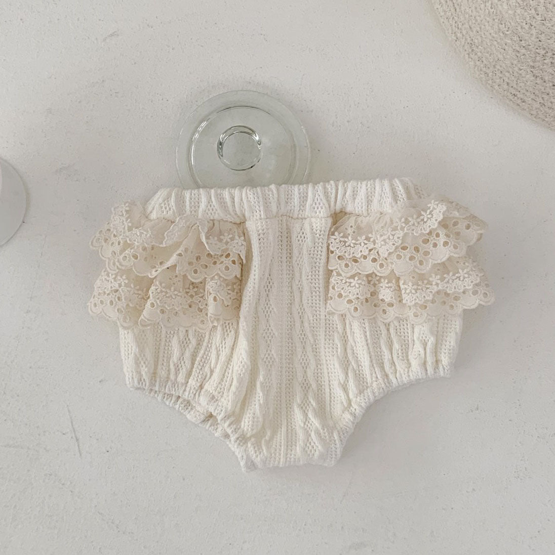 Baby S25 Lace Detail Textured Fabric Bloomer Shorts (3-18m) - 2 Colors