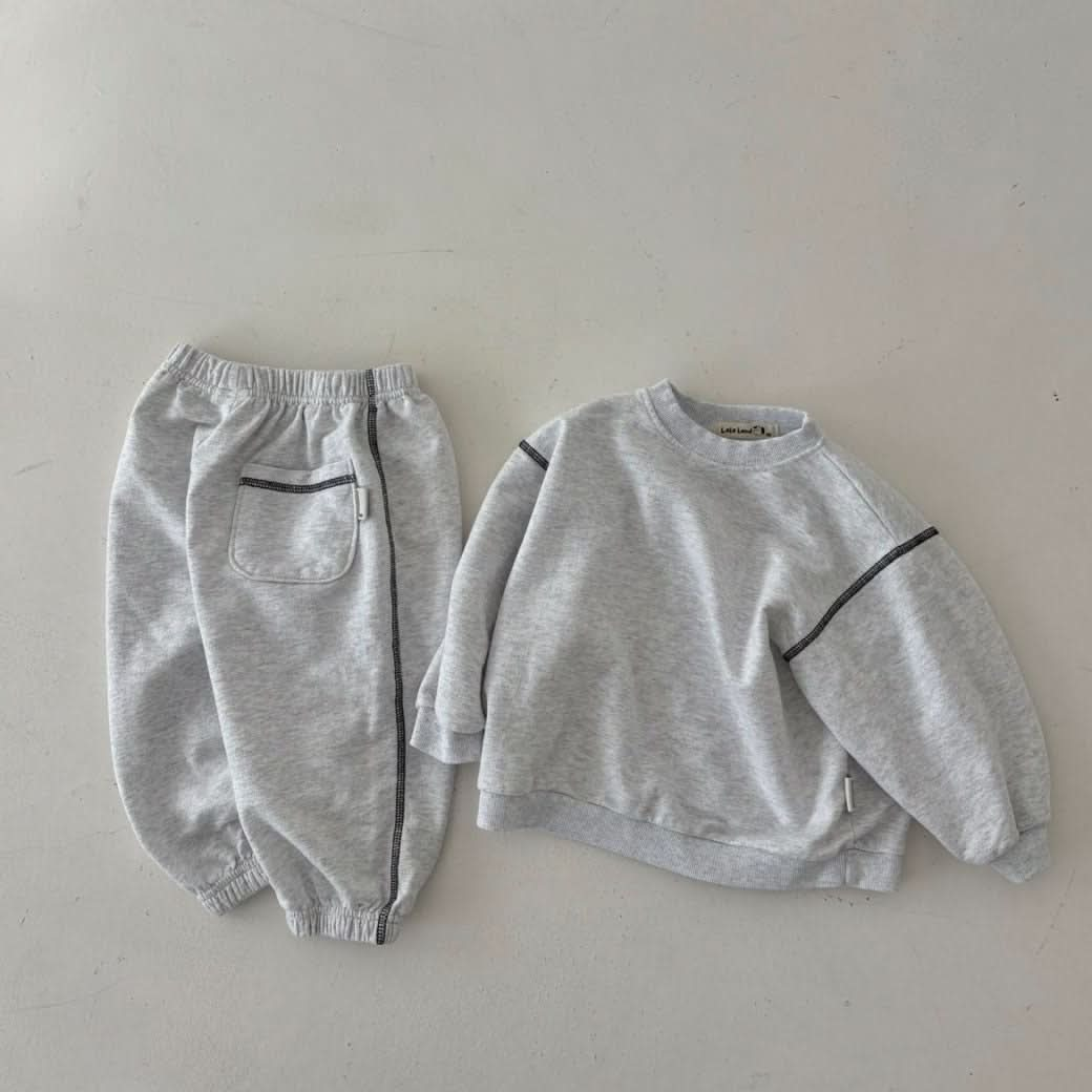 Toddler Land S25 Contrast Shoulder Stitch Long Sleeve Sweatshirt and Jogger Pants (1-6y) - 3 Colors - AT NOON STORE