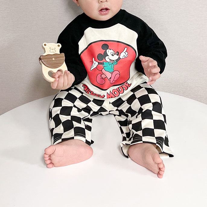 Toddler Disney Mickey Mouse Raglan Tee and Checkered Pull On Pants Set (9m-6y) -2 Colors