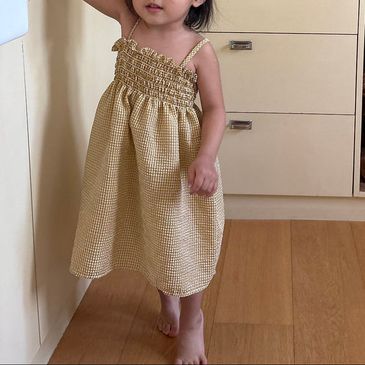 Toddler SS26 Seersucker Gingham Smocked Bodice Dress (1-7y) - Yellow - AT NOON STORE